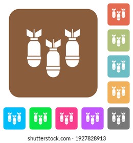 Three air bombs flat icons on rounded square vivid color backgrounds.