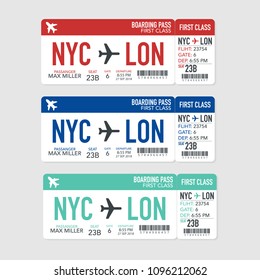 Three air tickets isolated on white background. Vector stock illustration. 