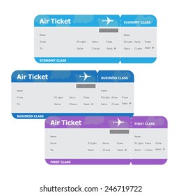 Three air tickets isolated on white background