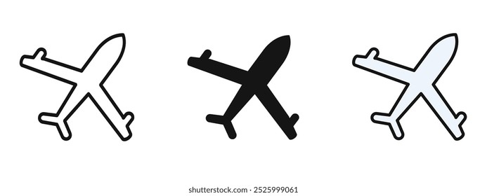 Three airplane icons, Plane icon silhouette and editable colored in unexpanded vector form airplane icons set,