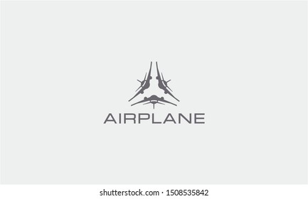 Three airplane logo template with triangle shape modern icon in flat design monogram illustration