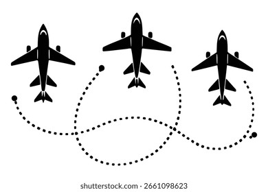 Three airplanes flying in formation, leaving behind dotted flight paths, conveying a sense of movement and travel.