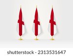 Three Alabama flags in a row on a golden stand, illustration of press conference and other meetings. Vector illustration.