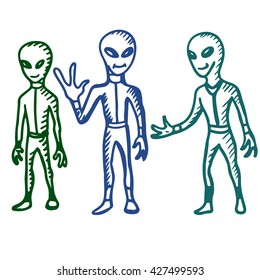 Three alien in full growth on a white background
