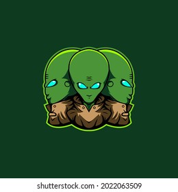 Three alien gaming mascot logo template premium vector