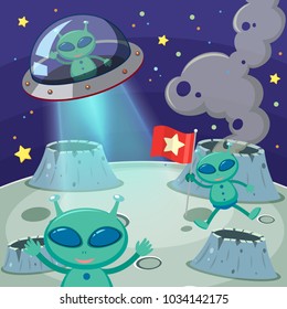 Three aliens in dark space illustration