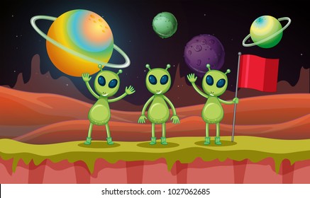 Three aliens in the space illustration