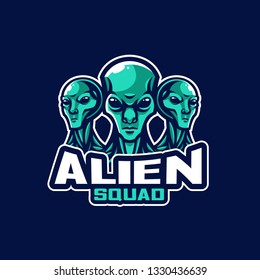 three aliens who were looking at each direction to monitor the existence of other creatures and bright blue - All elements on this template are editable with vector software