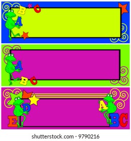 Three Alphabet and frog vector banners.