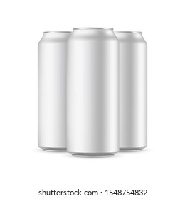 Three aluminium cans mockups isolated on white background. Vector illustration