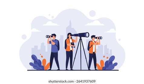 The Three Amateur Astronomers Observing the Night Sky from an Urban Location