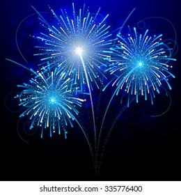 three amazing blue fireworks, vector