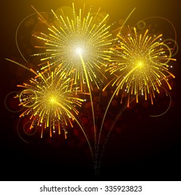 three amazing gold fireworks, vector