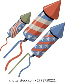 Three american flag fireworks rockets flying