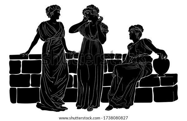 Three Ancient Greek Women Tunics Near Stock Vector (Royalty Free ...