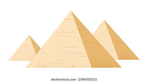 Three ancient pyramids depicted in a simple, artistic style on a white background, representing Egyptian culture and historical architecture