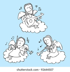Three Angels Playing Musical Instruments
