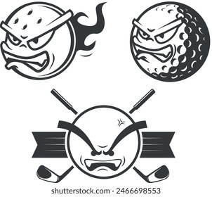 three of angry golf balls