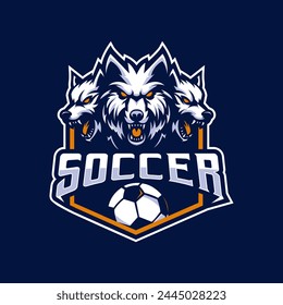 Three angry wolves logo design for football badge mascot