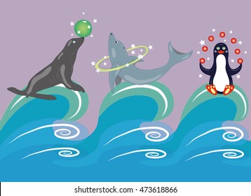 Three animal acrobats
