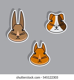 three animal stickers. squirrel rabbit and guinea pig portraits 