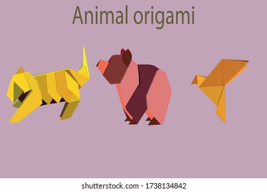 
three animals made of paper in lowpoly style