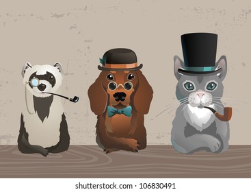 Three animals in old style costumes