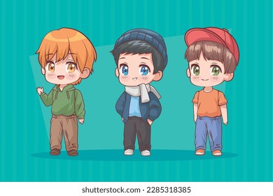 three anime boys friends characters