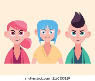 three anime style characters group