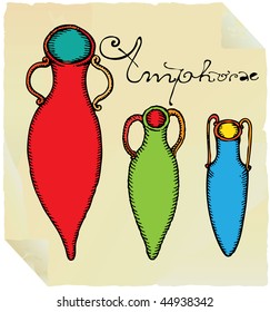 three antic amphorae decorative