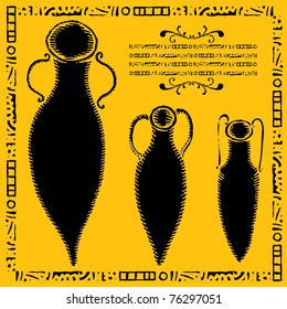 three antic amphorae woodcut