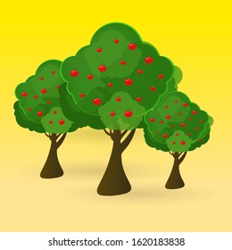 Three apple trees and yellow background