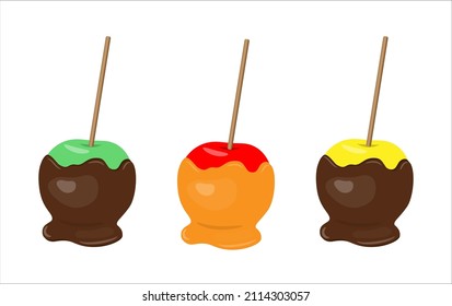 Three apples in caramel on isolated background - vector image