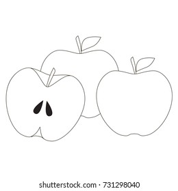 Three Apples cartoon. Outlined illustration with thin line black stroke