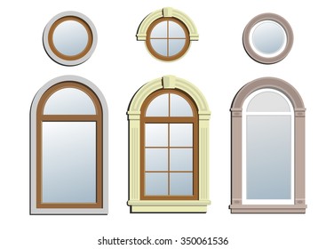 Three arched windows. A set of three and three circular arch classical window.