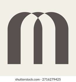 Tres arcos, espacio negativo, icono marrón. Una disposición de símbolos de arco.