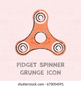 Three arms colored grunge fidget hand spinner monochrome icon. Toy for stress relief and improvement of attention span. Design element for banner, poster, t-shirt, sticker, flyer. Vector illustration.