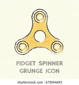 Three arms colored grunge fidget hand spinner monochrome icon. Toy for stress relief and improvement of attention span. Design element for banner, poster, t-shirt, sticker, flyer. Vector illustration.