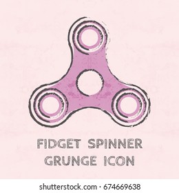 Three arms colored grunge fidget hand spinner monochrome icon. Toy for stress relief and improvement of attention span. Design element for banner, poster, t-shirt, sticker, flyer. Vector illustration.