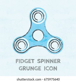 Three arms colored grunge fidget hand spinner monochrome icon. Toy for stress relief and improvement of attention span. Design element for banner, poster, t-shirt, sticker, flyer. Vector illustration.