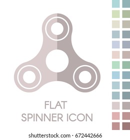 Three arms fidget hand spinner icon with the ability to change colors in flat style. Toy for stress relief and improvement of attention span. Design element for banner, poster. Vector illustration.