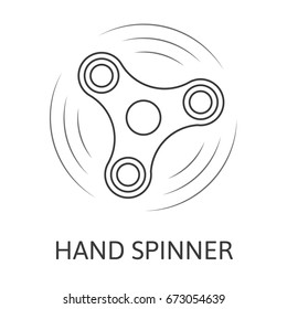 Three arms fidget hand spinner monochrome icon. Toy for stress relief and improvement of attention span. Design element for banner, poster, t-shirt, sticker, flyer. Vector illustration.