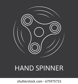 Three arms fidget hand spinner monochrome icon. Toy for stress relief and improvement of attention span. Design element for banner, poster, t-shirt, sticker, flyer. Vector illustration.