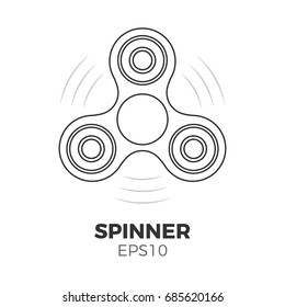Three arms fidget hand spinner monochrome linear icon. Toy for stress relief and improvement of attention span. Vector illustration isolated on white background.