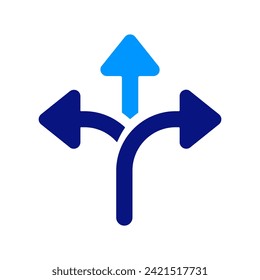 Three Arrow Branch. Threeway map direction, road sign. Challenge. 3 way decision opportunity options. Maximize Value. Flexible working available. Keep Your Team Together Management.