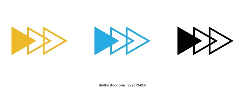 Tres cabezas de flecha fijadas en tres colores diferentes símbolo vectorial, elemento de diseño