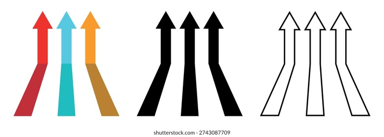 Three up arrow icon set concept to success isolated on white background Vector illustration
