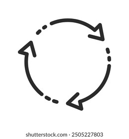 Three arrow recycle icon. Thin line recycle vector symbol design.