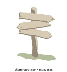 Three arrow shapes blank weathered wooden sign boards for message cartoon style vector