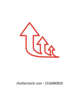 Three Arrow Sign Direction One way. Flat Line Road Direction Red Vector Illustration.